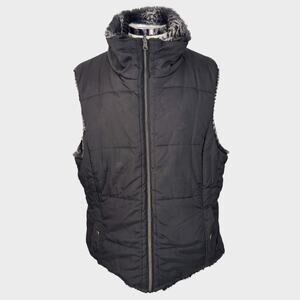 KC Collections 2X Black Puff Womens Full Zip Reversible Vest Gray Faux Fur